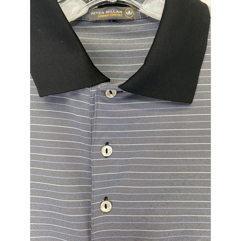 Peter Millar Summer Comfort Mens Sz Large Grey W/Stripes Golf Polo Shirt (J5)EUC - Picture 3 of 5